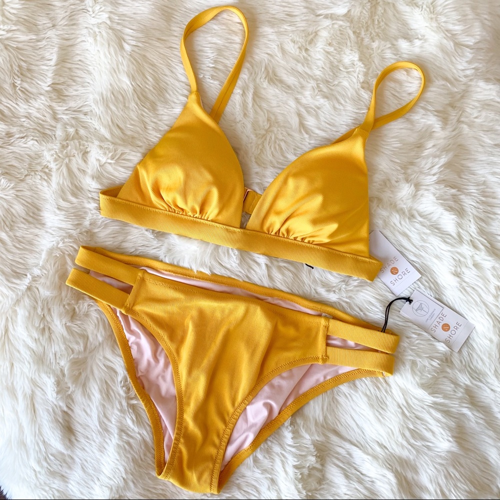 BNWT Shade & Shore mustard yellow bikini set, removable padded Bikini, large